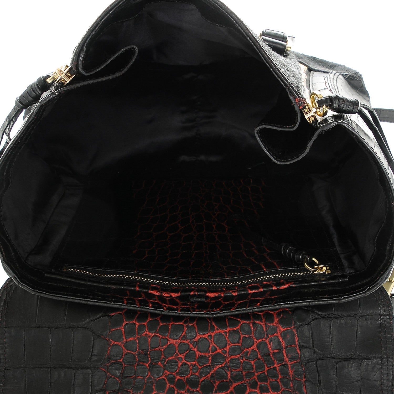 3.1 Phillip Lim 3.1 Calf Hair Calfskin Crocodile Embossed Medium Pashli Satchel Antique Red Black 5 of 8