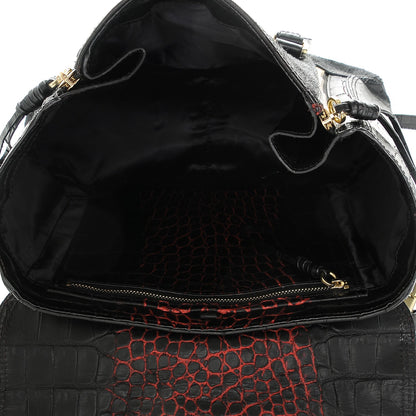 3.1 Phillip Lim 3.1 Calf Hair Calfskin Crocodile Embossed Medium Pashli Satchel Antique Red Black 5 of 8