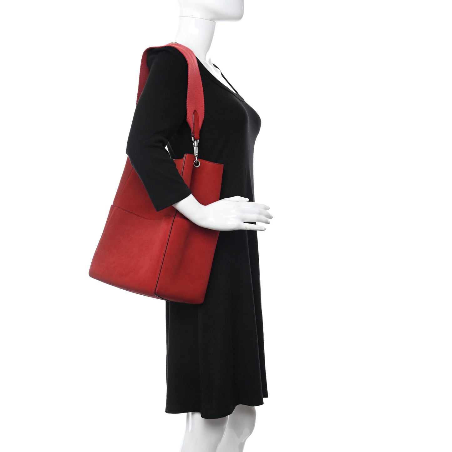 Suede Calfskin Sangle Bucket Bag Red