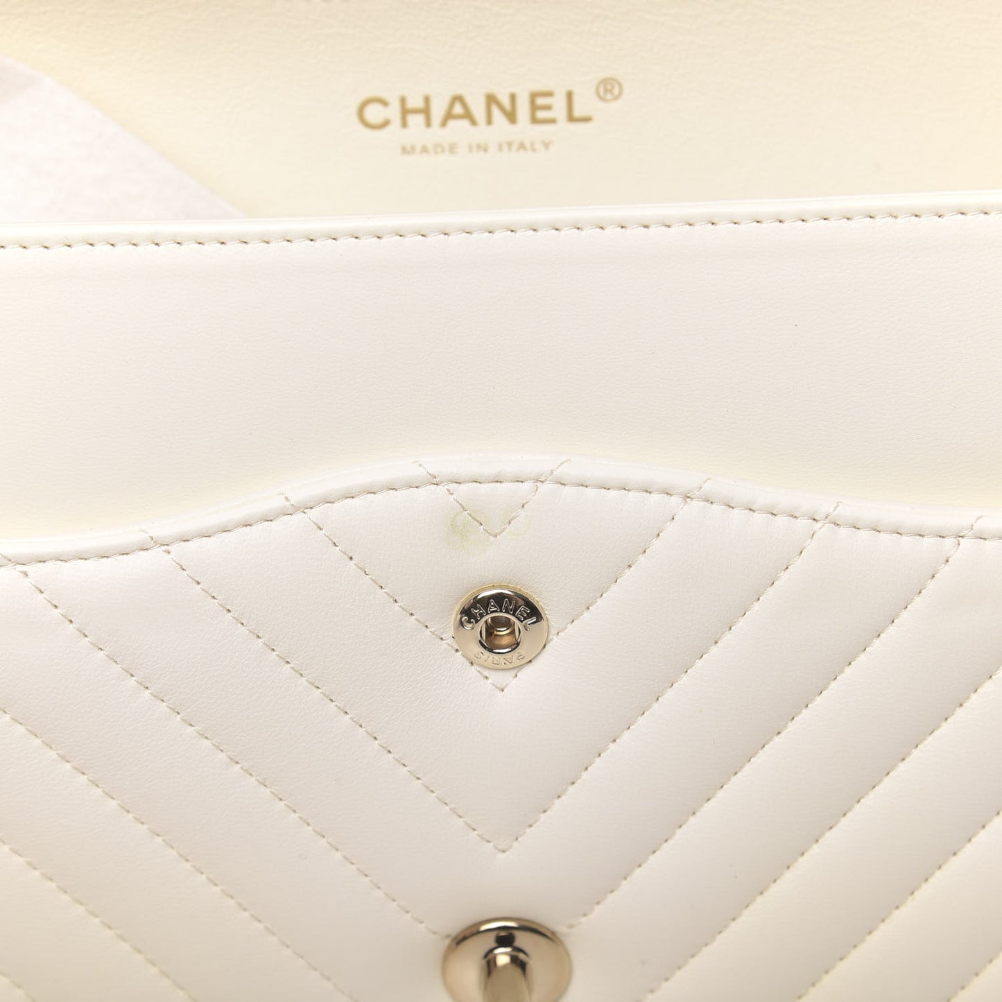 Lambskin Chevron Quilted Jumbo Double Flap White