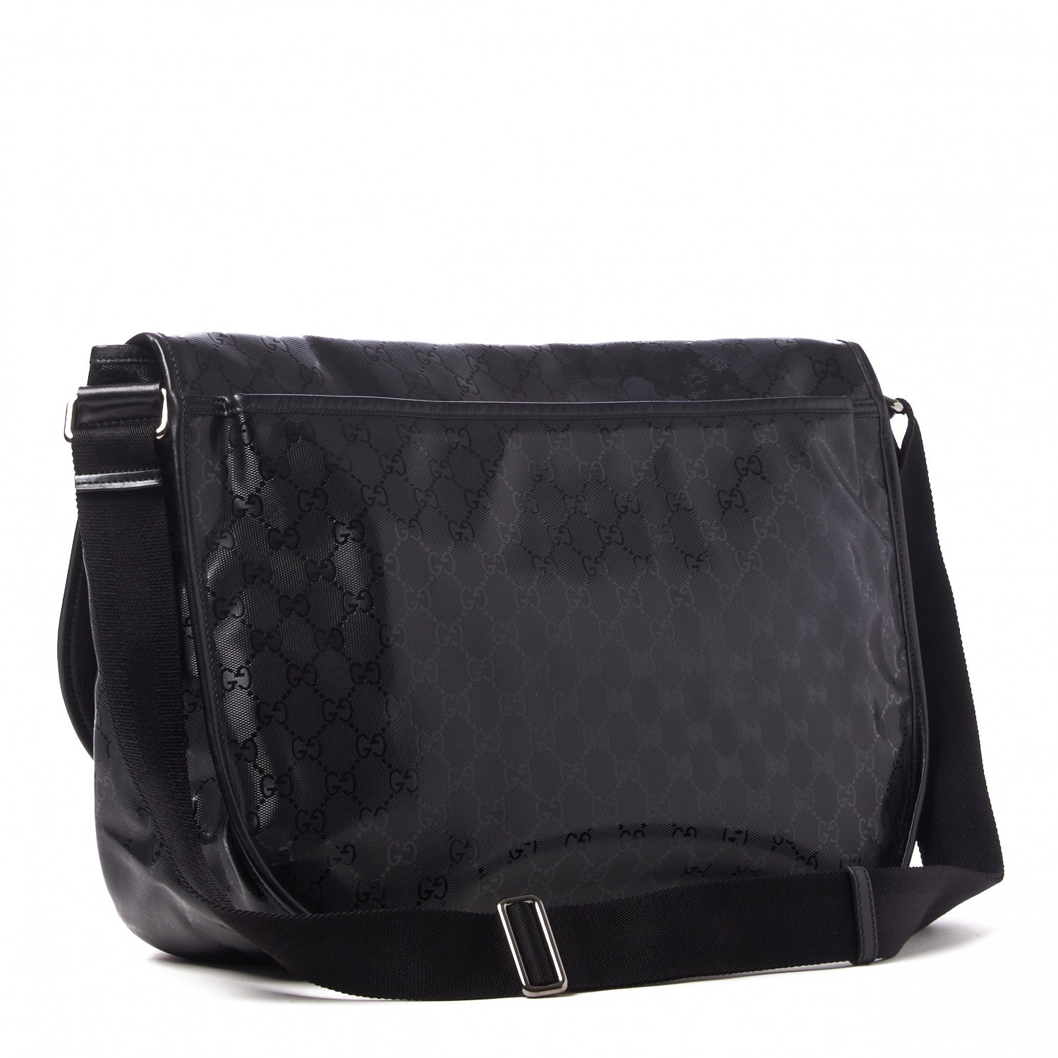 Gucci Imprime Monogram Large Double Buckle Flap Messenger Bag Black 2 of 8