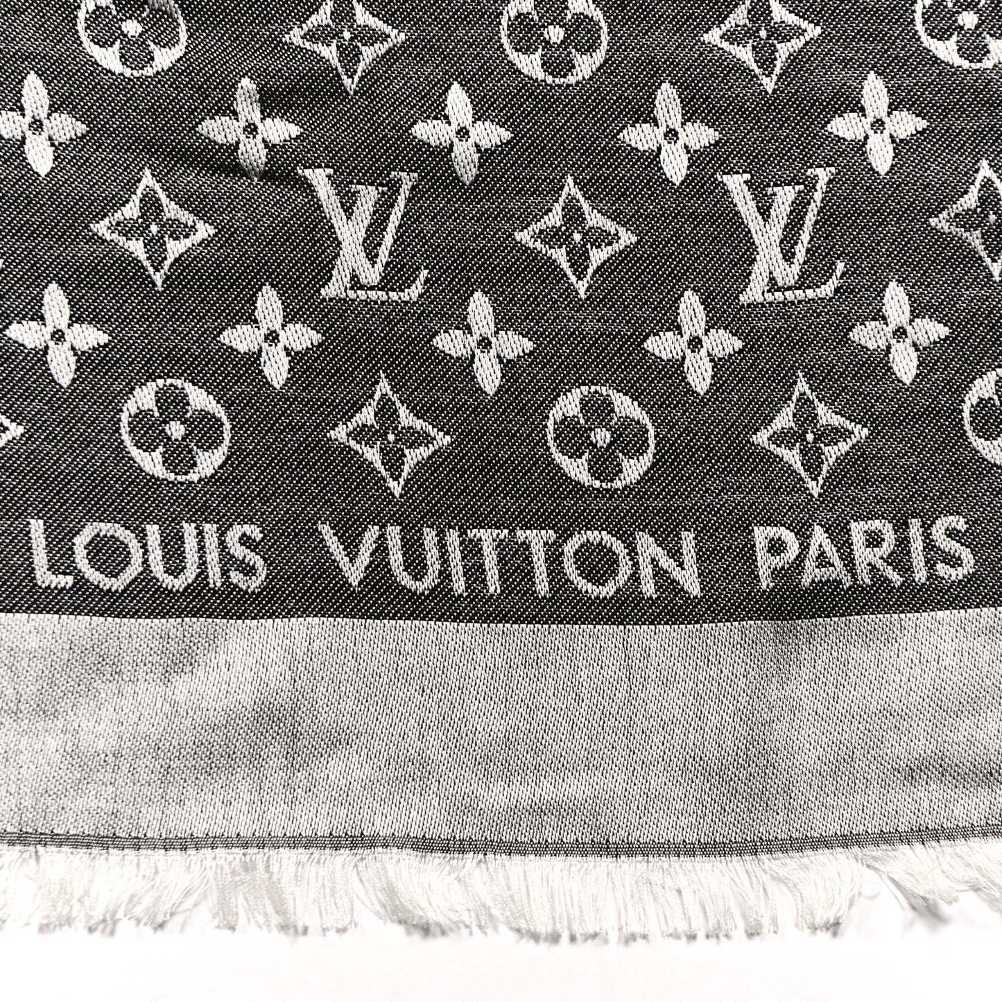 Silk Wool Monogram Denim Shawl Black