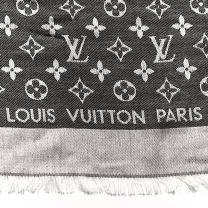 Louis Vuitton Silk Wool Monogram Denim Shawl Black 2 of 6