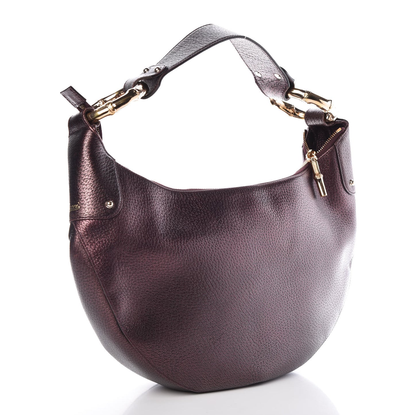 Metallic Calfskin Bamboo Ring Hobo Aubergine