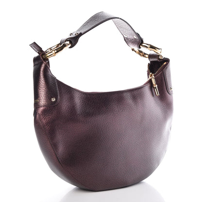 Gucci Metallic Calfskin Bamboo Ring Hobo Aubergine 3 of 9