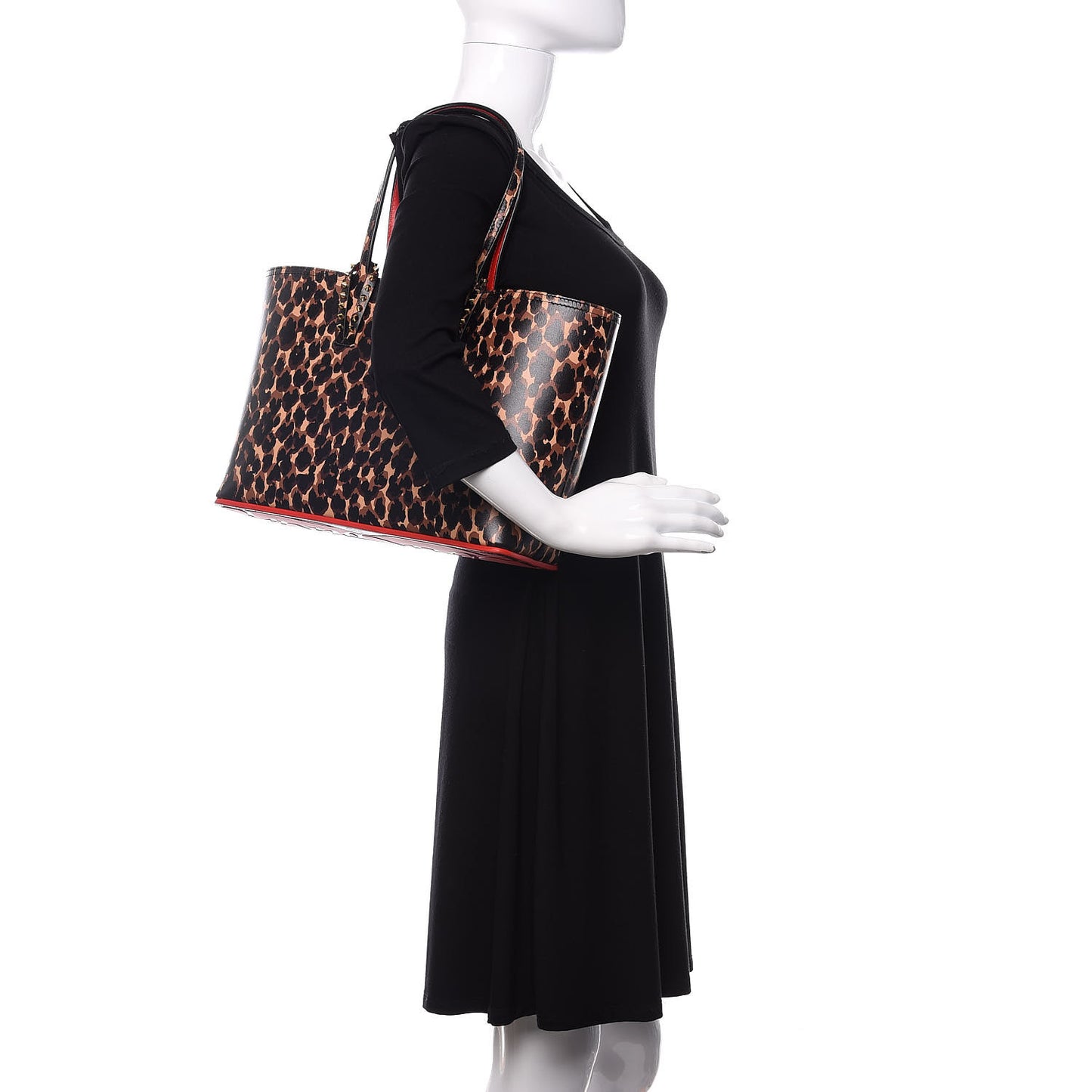 Calfskin Leopard Print Spikes Small East West Cabata Tote Brown