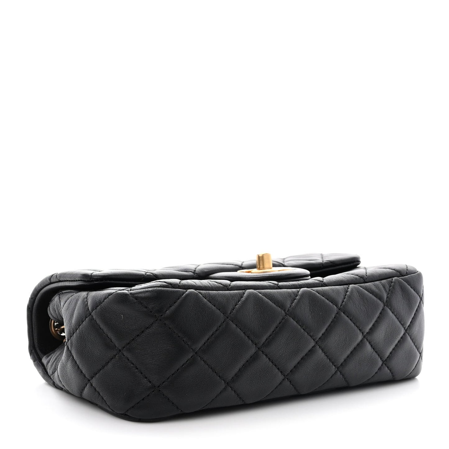 Lambskin Quilted Mini Pearl Crush Rectangular Flap Black