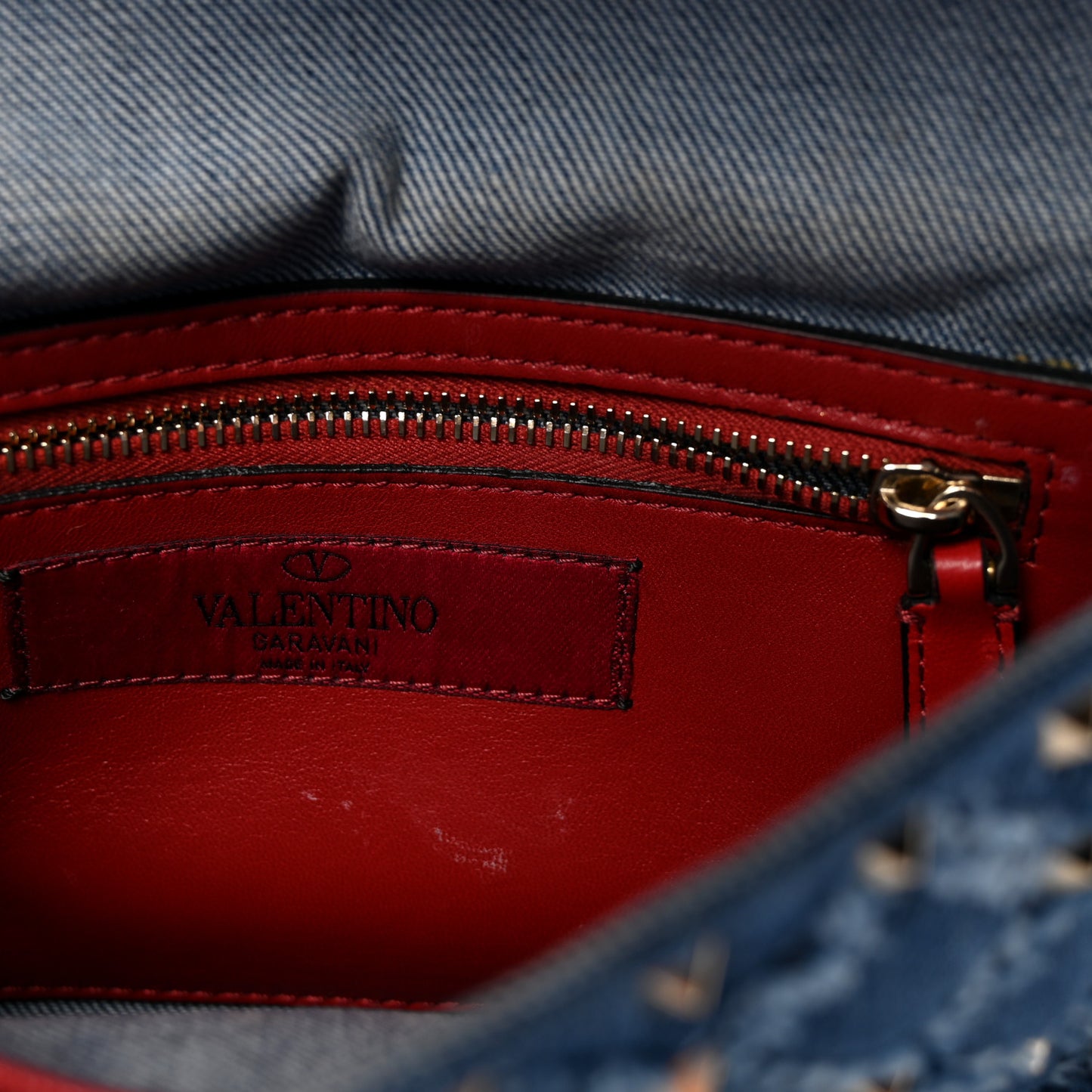 Denim Medium Rockstud Spike Shoulder Bag Denim