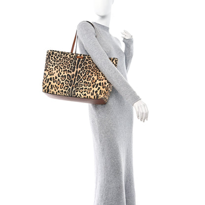 Valentino Garavani VALENTINO GARAVANI Canvas Nappa Leopard Print Rockstud Tote Brown 2 of 10
