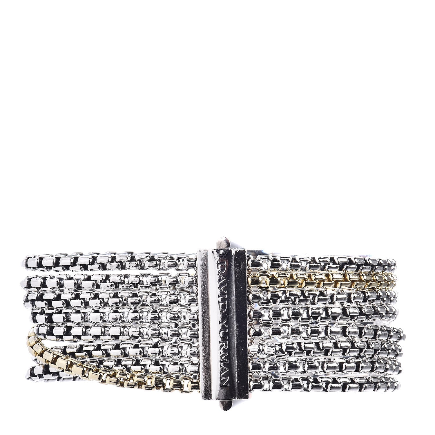 David Yurman Sterling Silver 18K Yellow Gold Eight-Row Box Chain Bracelet 1 of 5