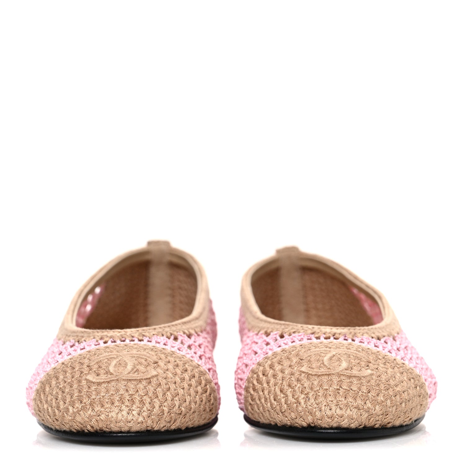 Chanel Raffia Cap Toe Ballerina Flats 37 Pink Beige 3 of 10