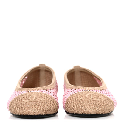 Chanel Raffia Cap Toe Ballerina Flats 37 Pink Beige 3 of 10