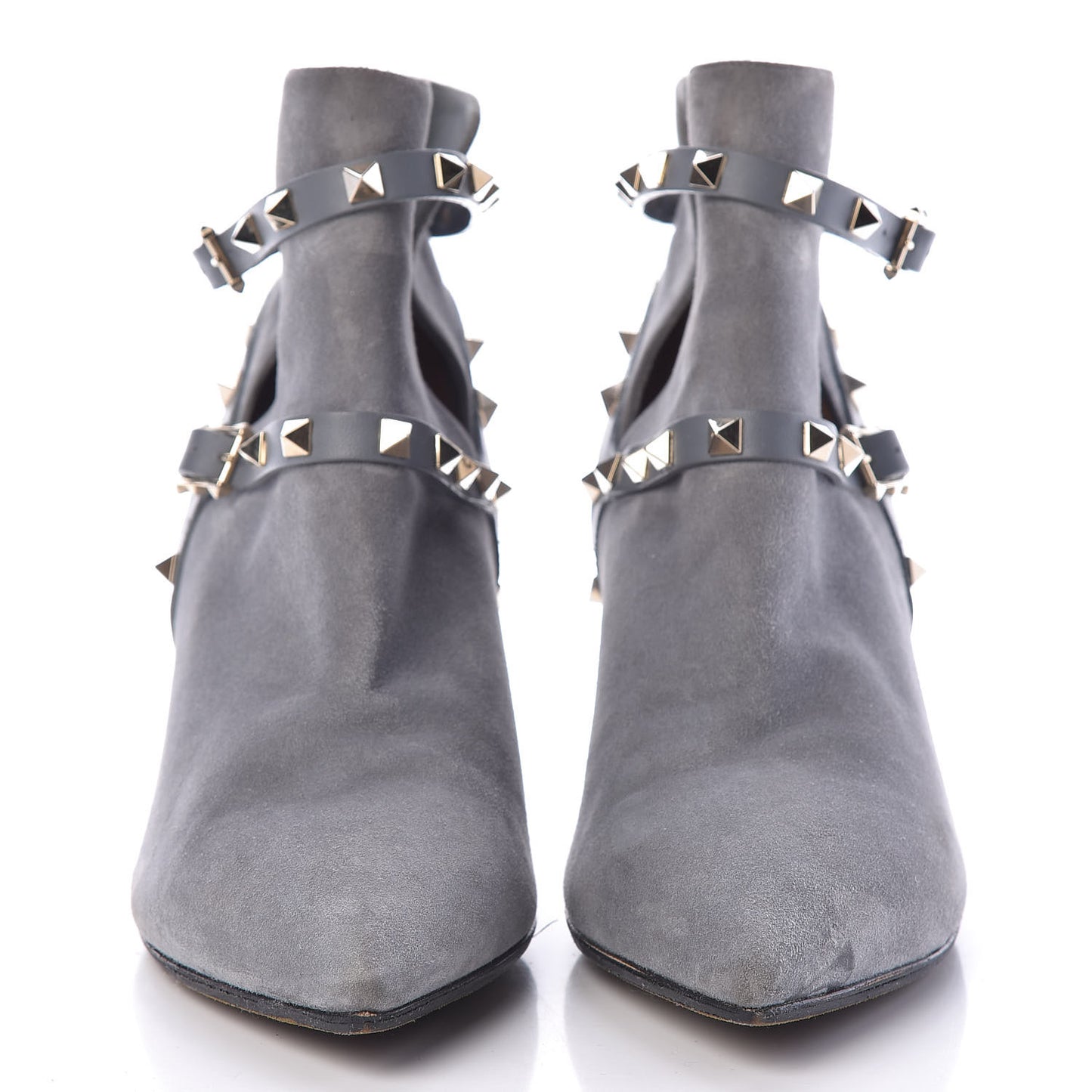 Suede Rockstud Double Buckle 65mm Ankle Boots 41 Light Stone