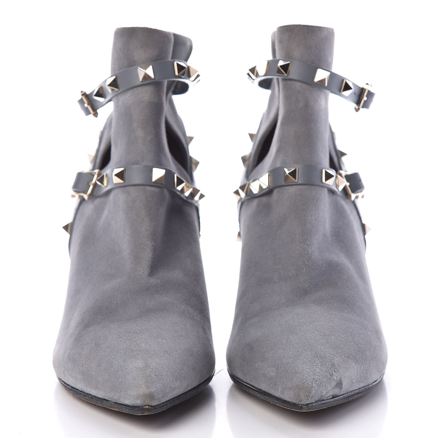 Valentino Garavani Suede Rockstud Double Buckle 65mm Ankle Boots 41 Light Stone 2 of 19