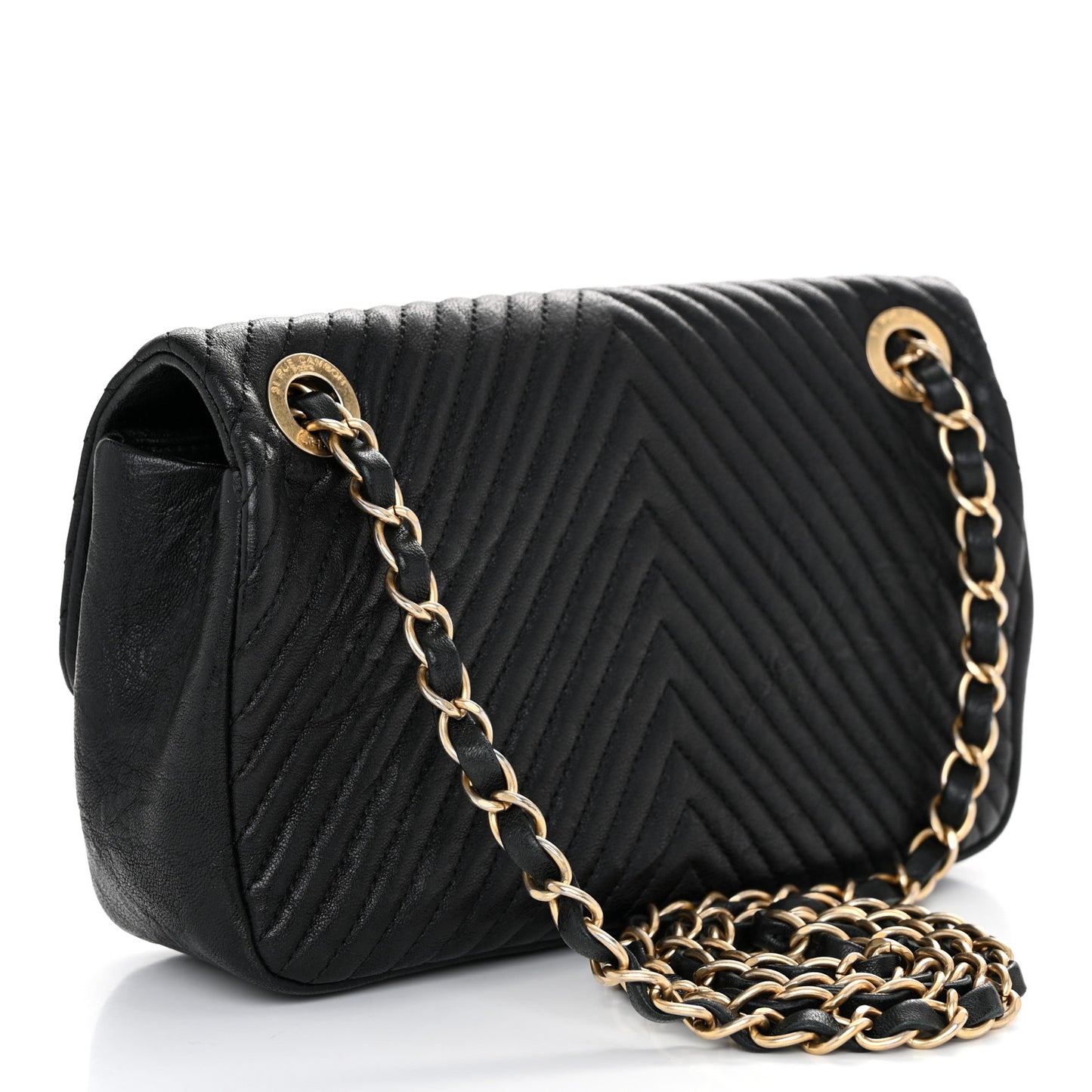 Calfskin Surpique Chevron Small Flap Black