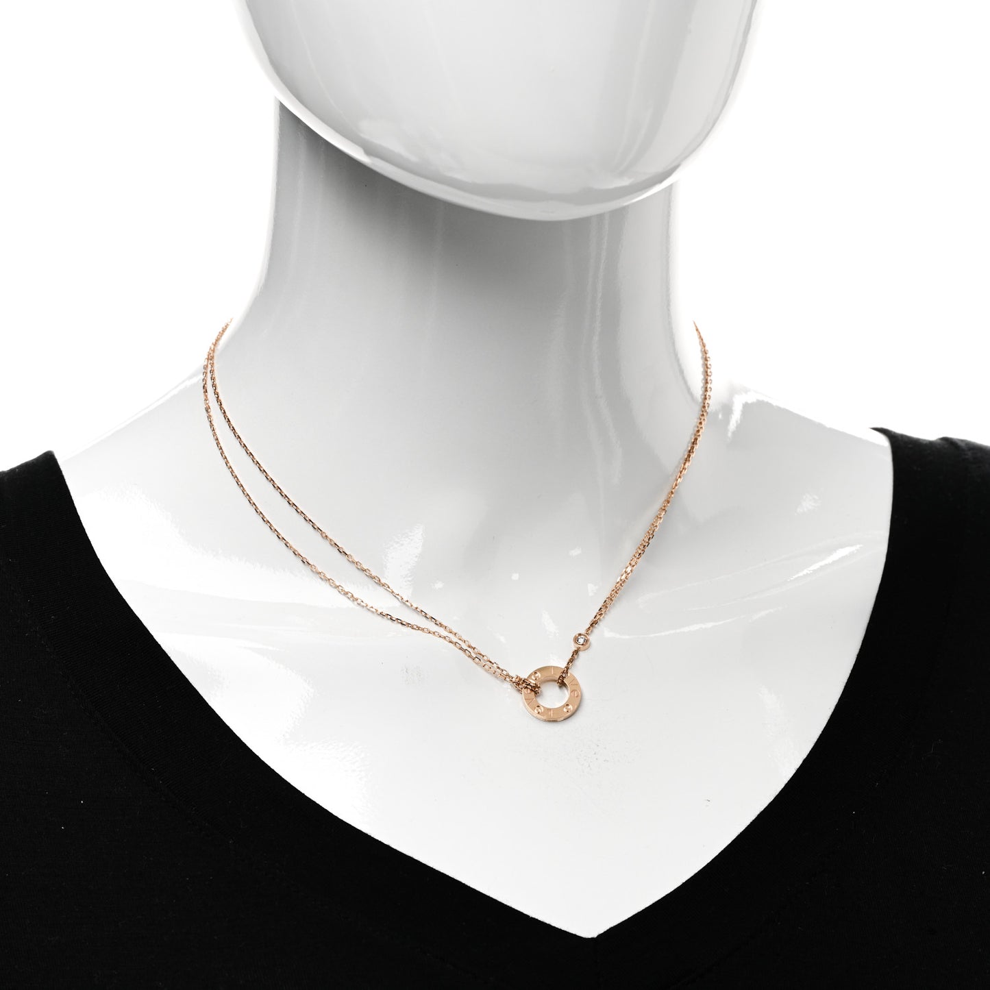 18K Pink Gold 2 Diamond LOVE Necklace