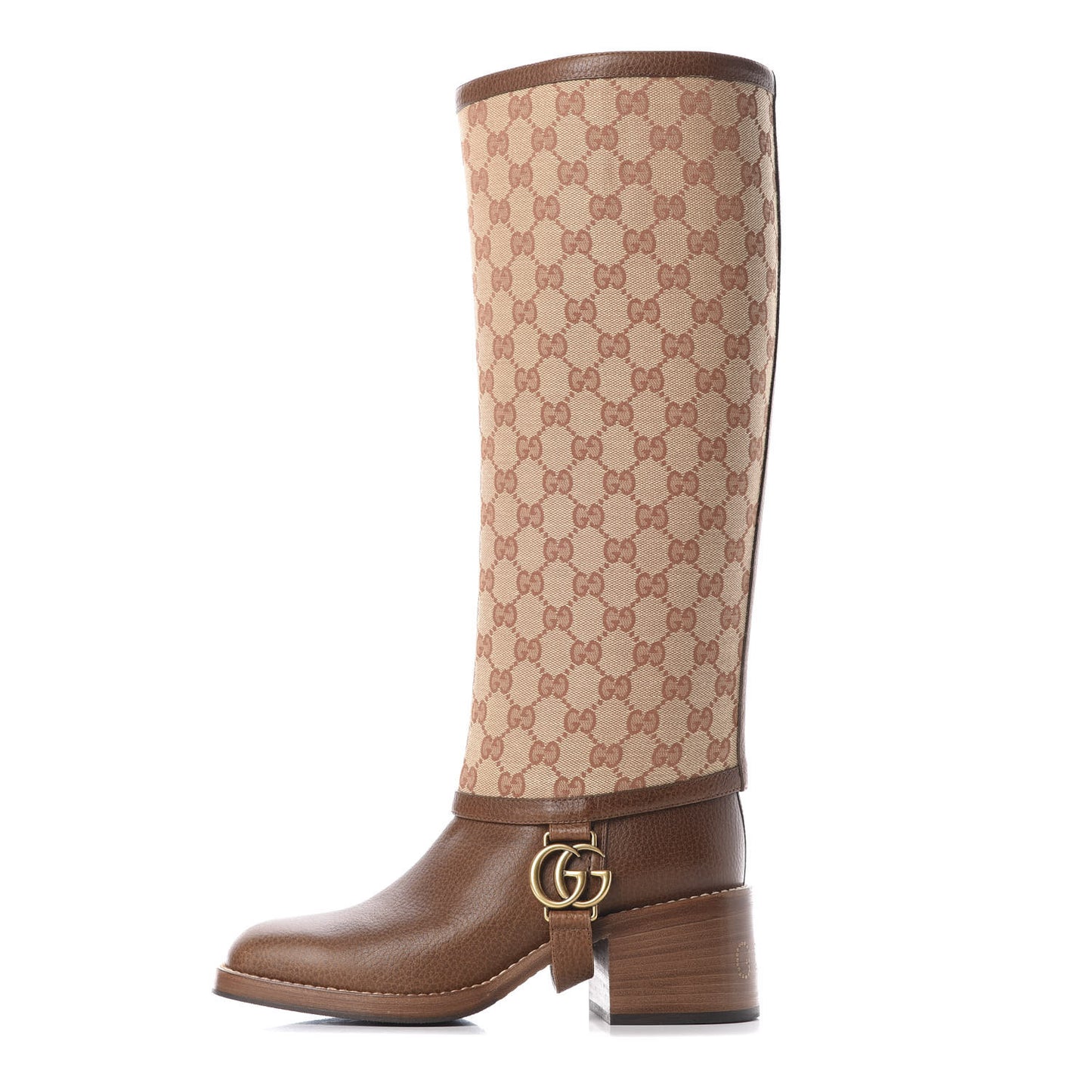 GG Monogram Calfskin Lola Tall Boots 38 Beige Ruggine Cuir