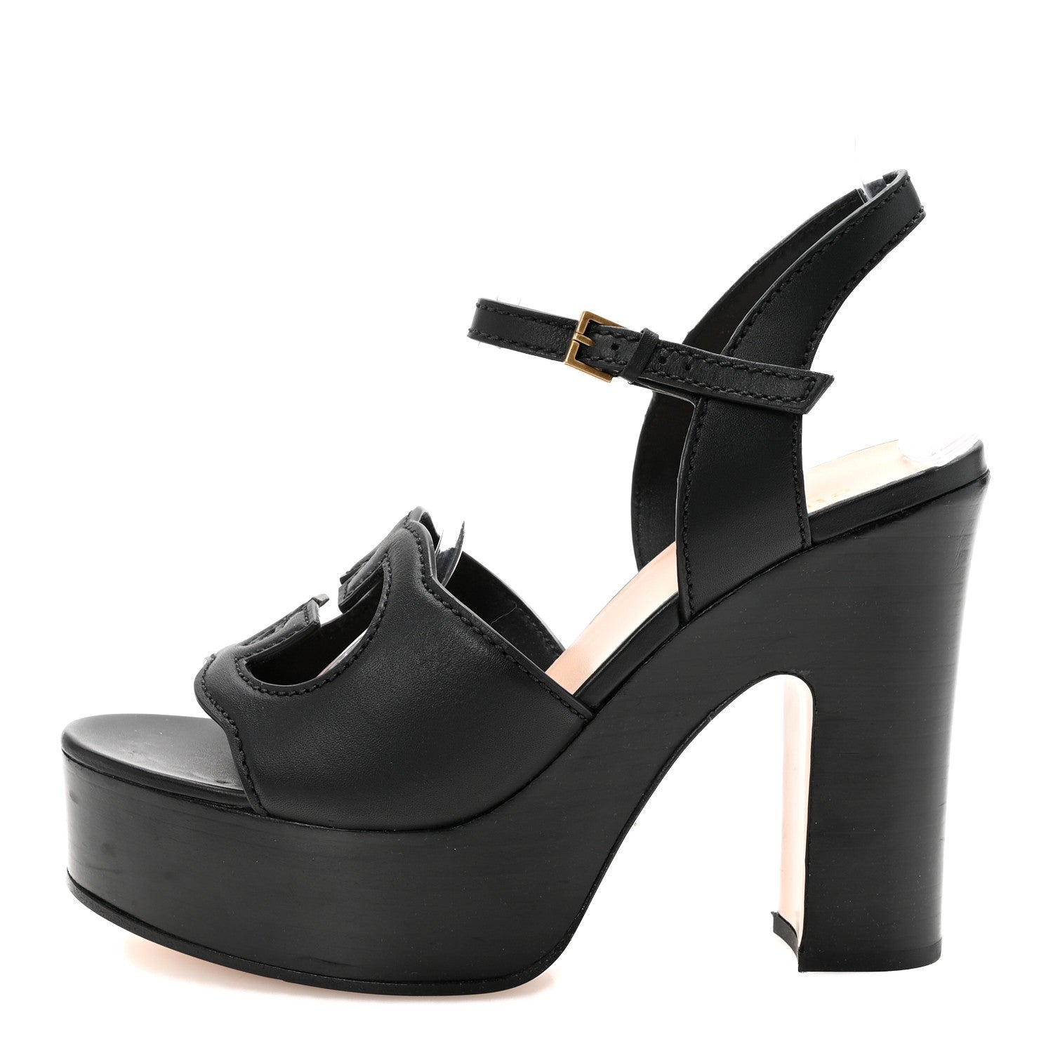 Gucci Cosmos Softy Calfskin Wooden Interlocking G Cut-Out 30/120mm Platform Sandals 39.5 Black 1 of 9