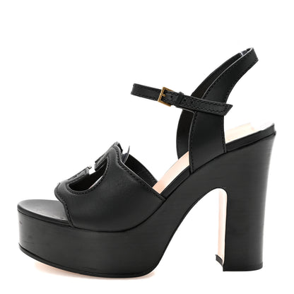 Gucci Cosmos Softy Calfskin Wooden Interlocking G Cut-Out 30/120mm Platform Sandals 39.5 Black 1 of 9
