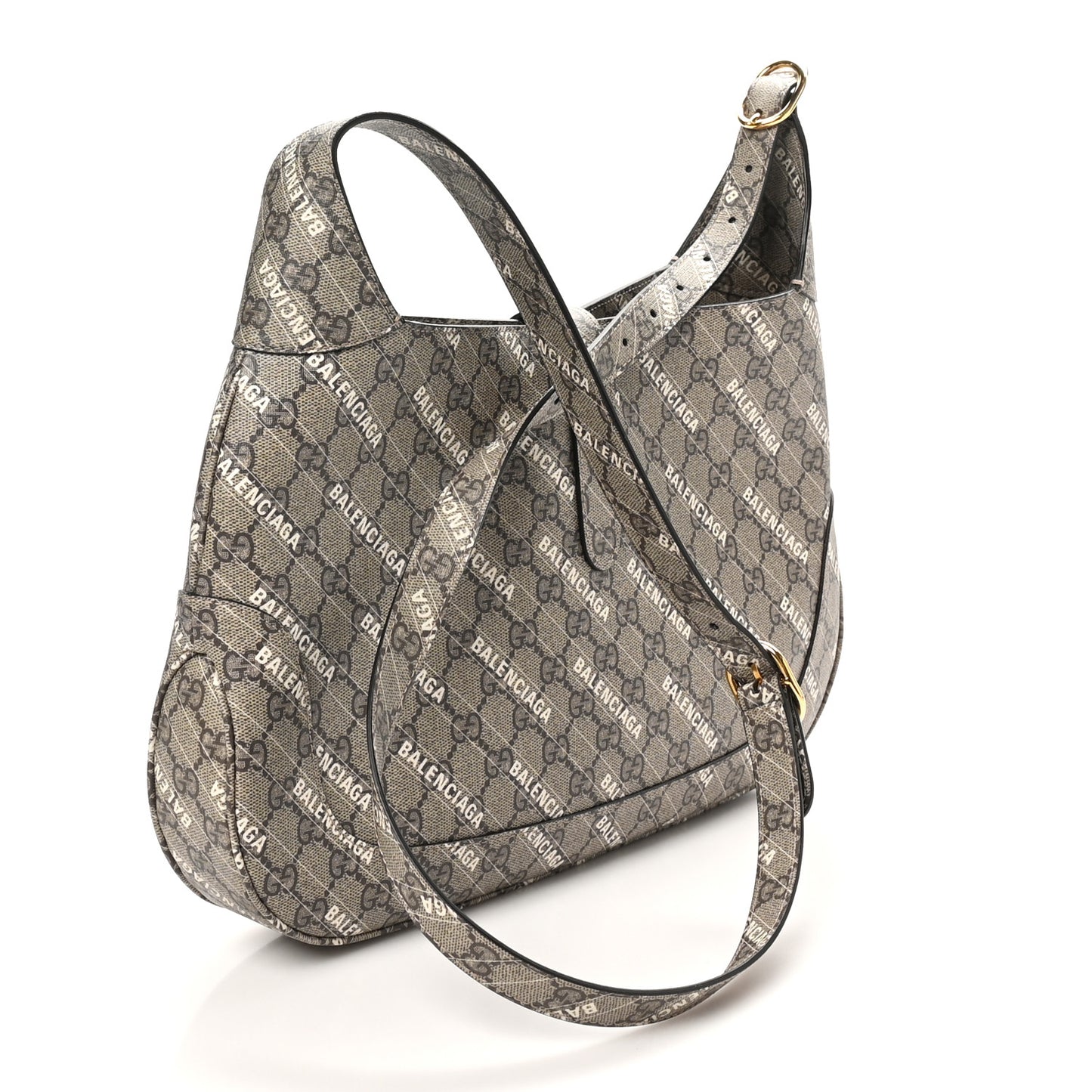 X BALENCIAGA GG Supreme Monogram Logo Print Medium Jackie 1961 Hobo Beige Ebony