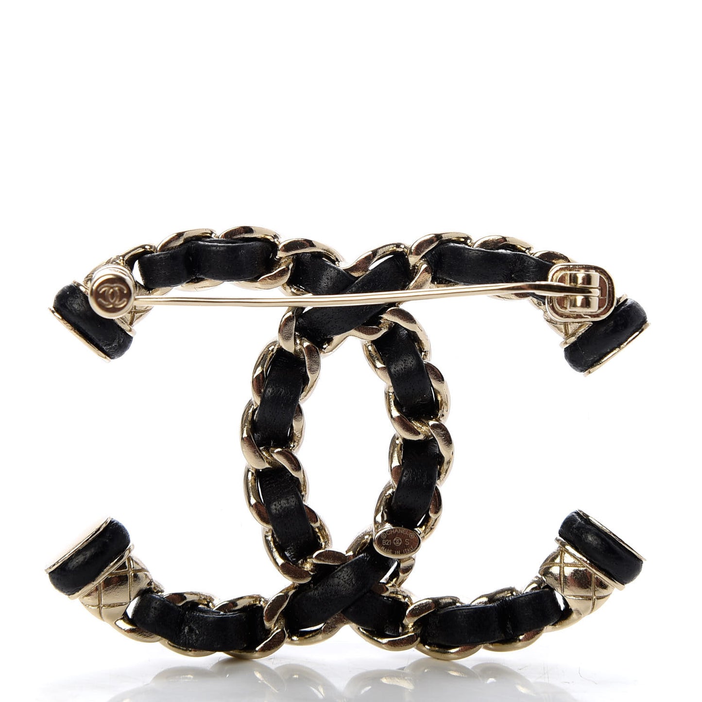 Lambskin Chain CC Brooch Black Gold