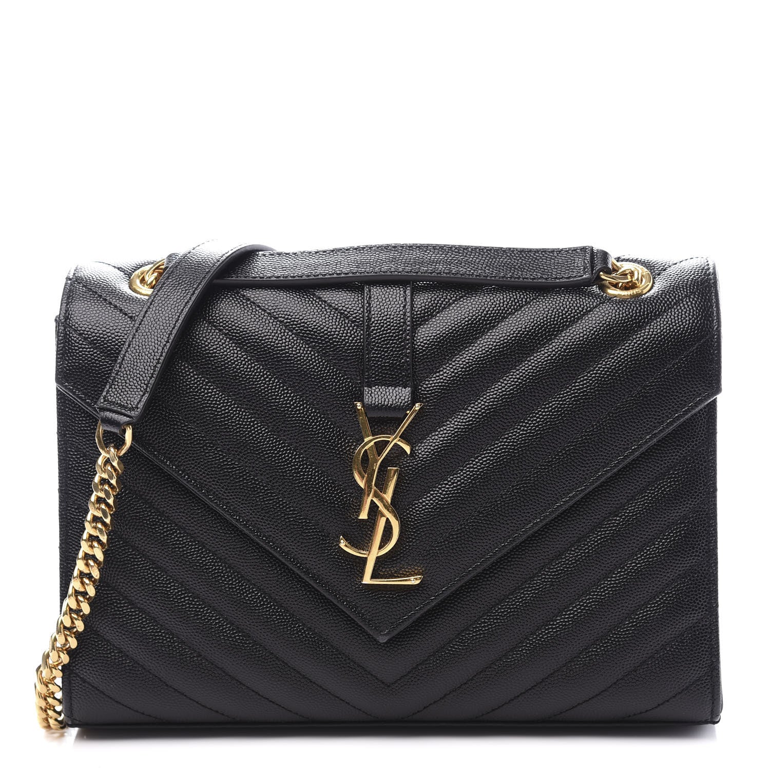 Saint Laurent Grain De Poudre Matelasse Chevron Medium Monogram Satchel Black 1 of 9