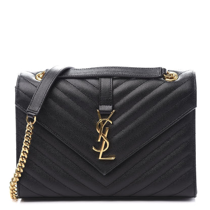 Saint Laurent Grain De Poudre Matelasse Chevron Medium Monogram Satchel Black 1 of 9