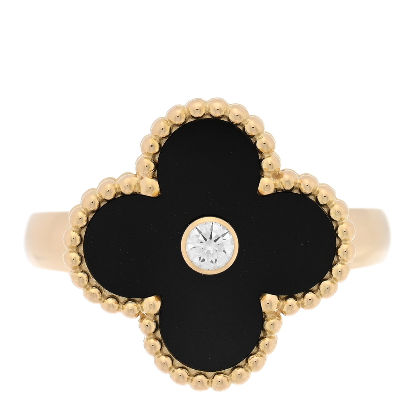 18K Yellow Gold Diamond Black Onyx Vintage Alhambra Ring 48 4.5
