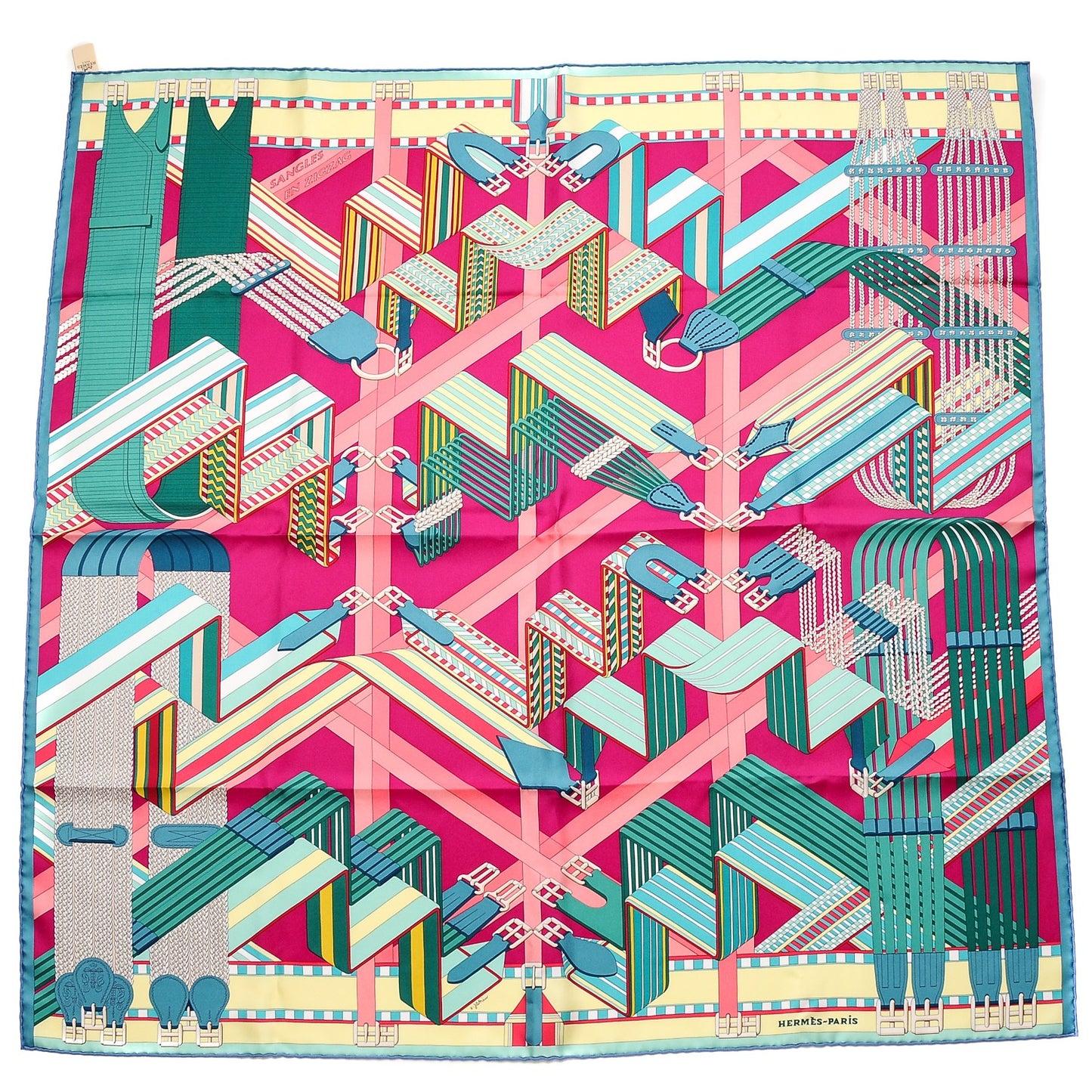 Silk Sangles En Zigzag Scarf 90 Fuchsia Vert Jaune