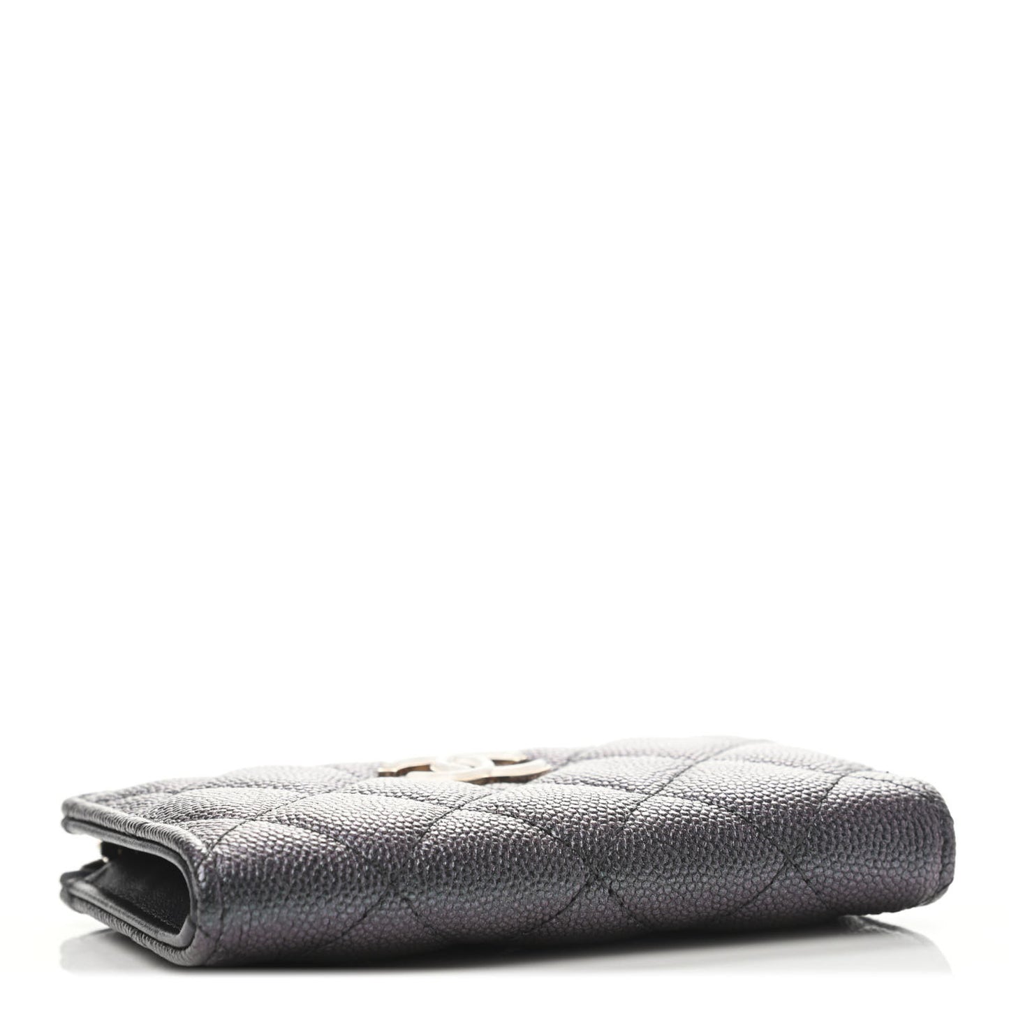 Iridescent Caviar Quilted Zipped Key Holder Case Black
