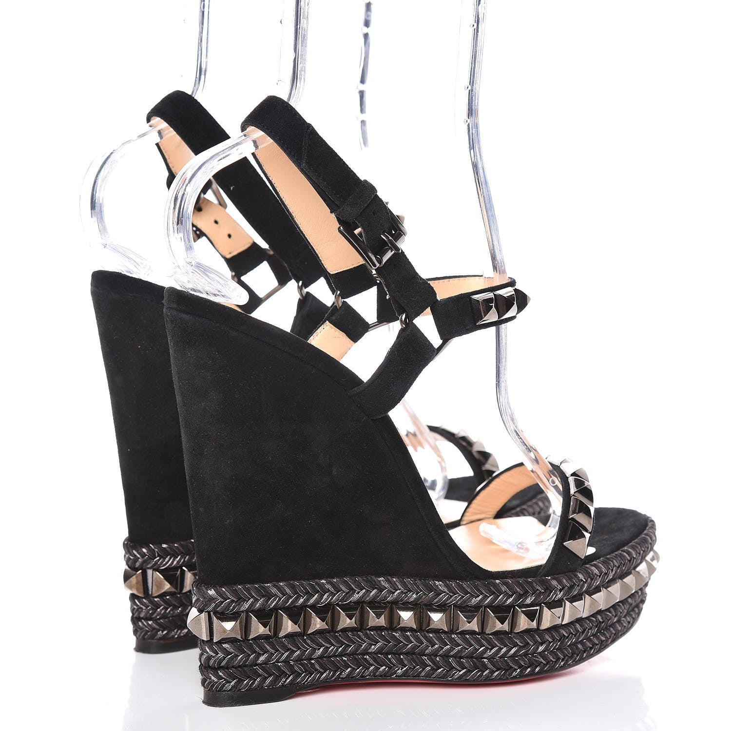 Christian Louboutin Calfskin Suede Cataclou 140 Wedge Sandals 39 Black Dark Gun 4 of 13