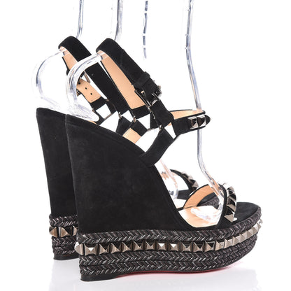 Christian Louboutin Calfskin Suede Cataclou 140 Wedge Sandals 39 Black Dark Gun 4 of 13