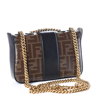 Fendi Glazed Fabric Vitello Century FF 1974 Stamp Patch Mini Double F Crossbody Bag Mogano Panna Black 2 of 12