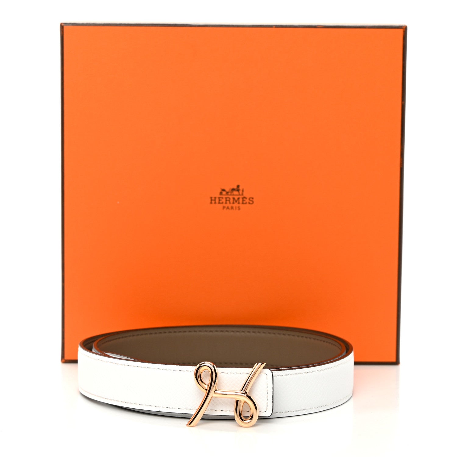 Hermes Swift Epsom 24mm H Cursives Belt 85 White Etoupe 7 of 7