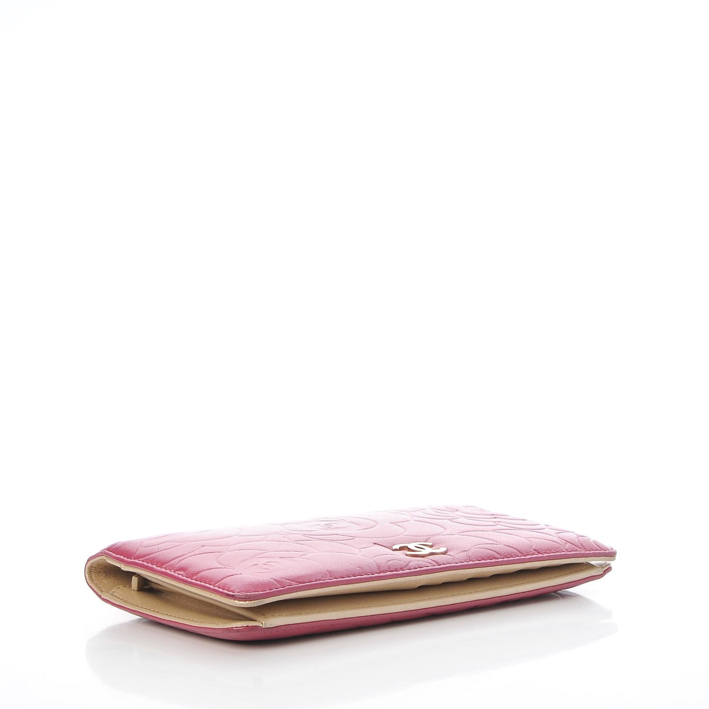 Lambskin Camellia Embossed Yen Wallet Fuchsia