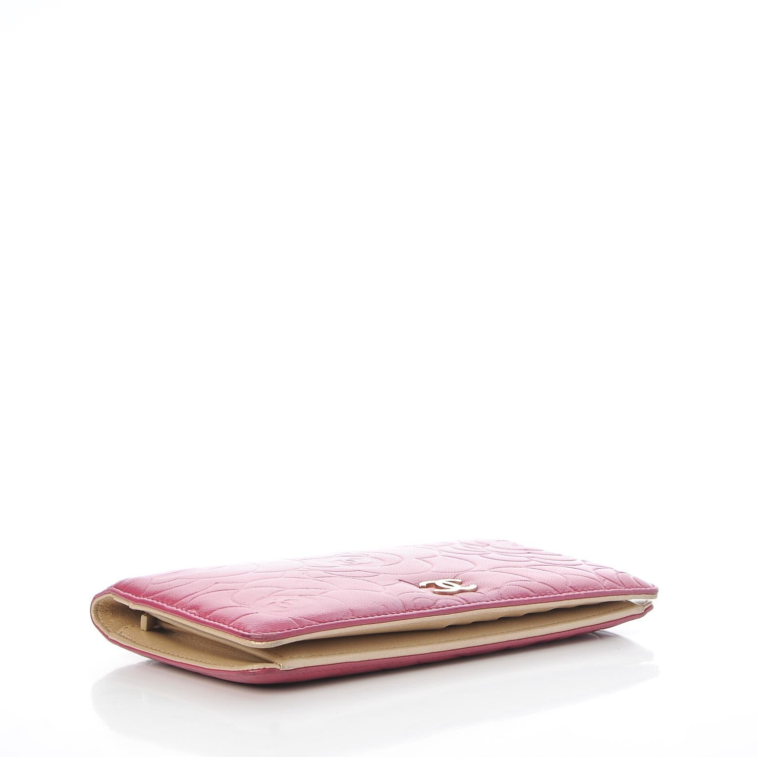 Chanel Lambskin Camellia Embossed Yen Wallet Fuchsia 4 of 9