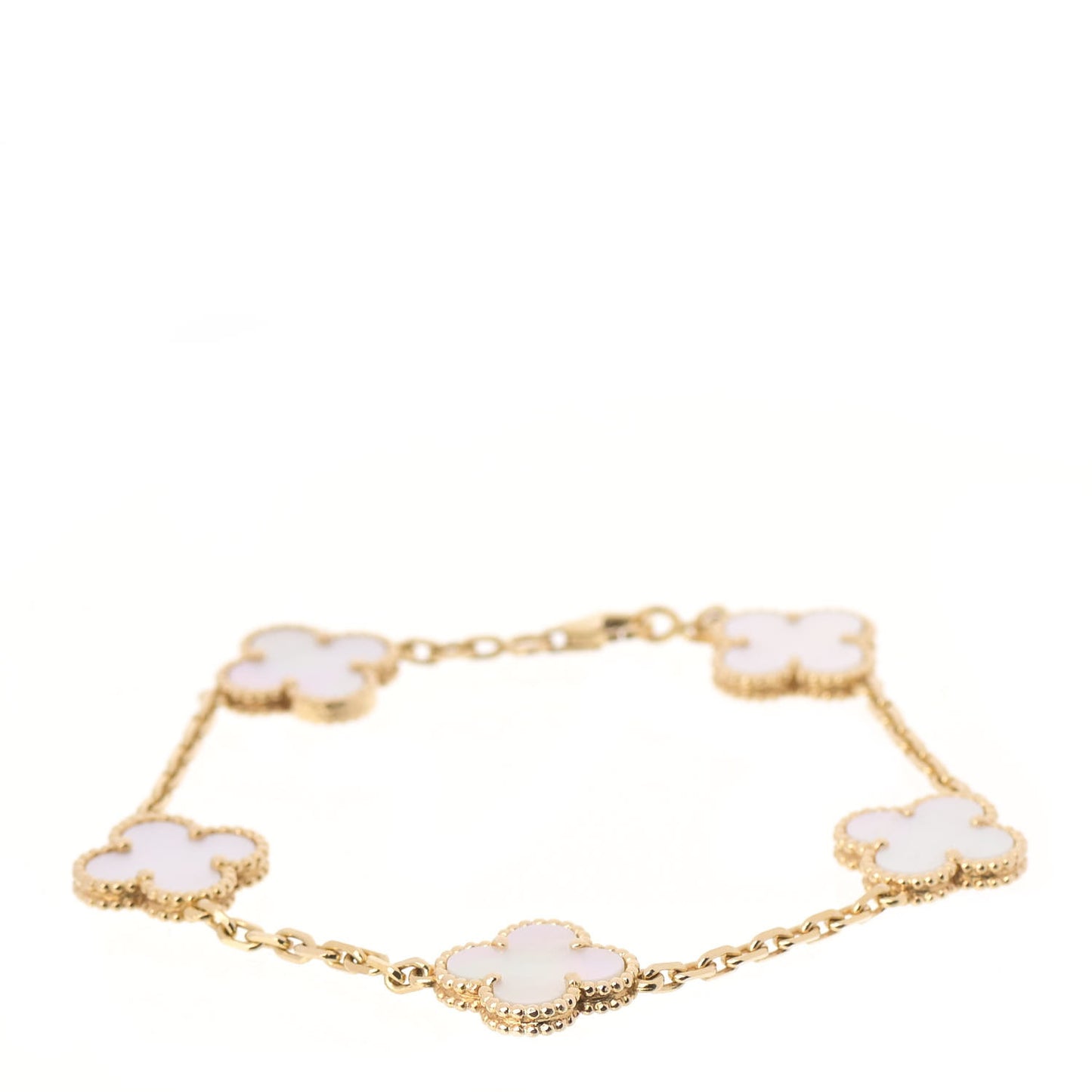 18K Yellow Gold Mother of Pearl 5 Motifs Vintage Alhambra Bracelet