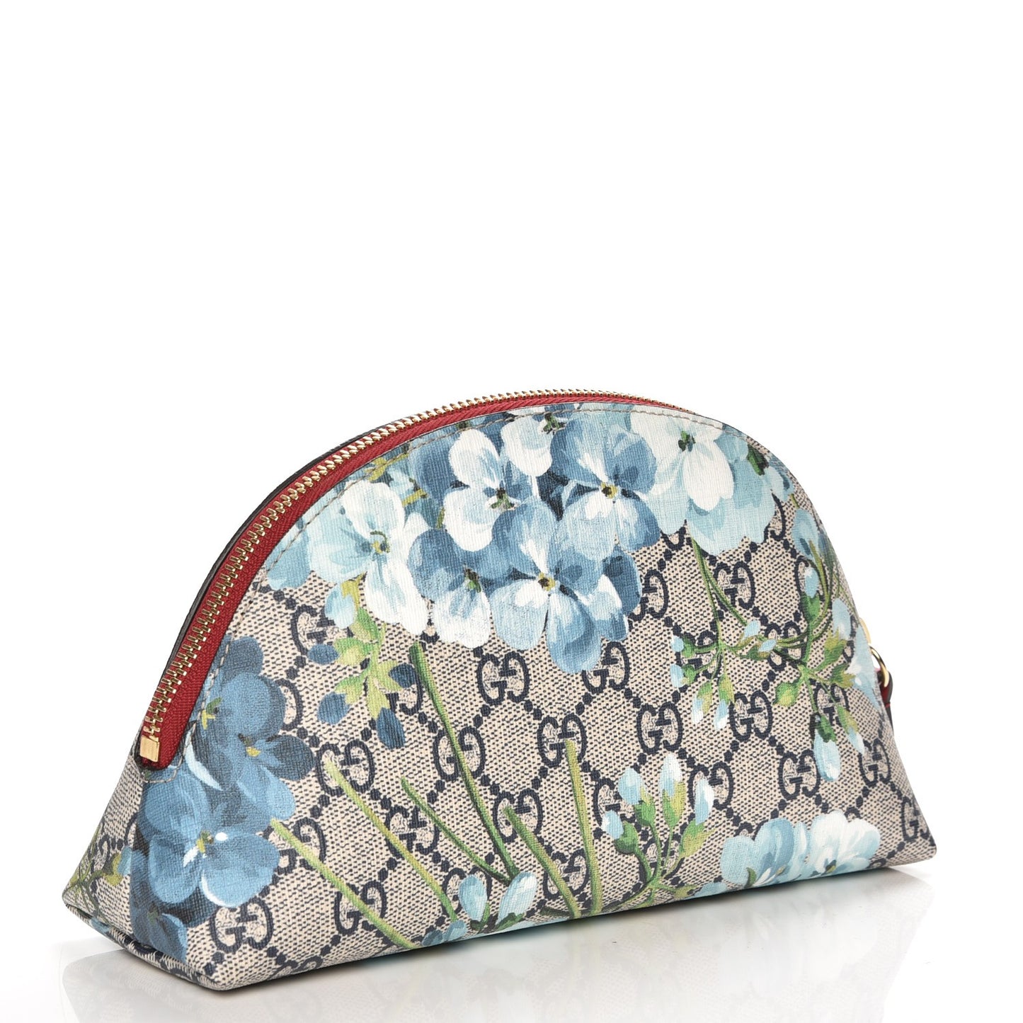 GG Supreme Monogram Blooms Large Pouch Cosmetic Case Beige Blue Navy Hibiscus Red