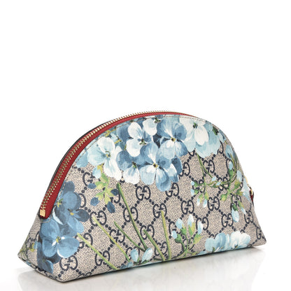Gucci GG Supreme Monogram Blooms Large Pouch Cosmetic Case Beige Blue Navy Hibiscus Red 3 of 7