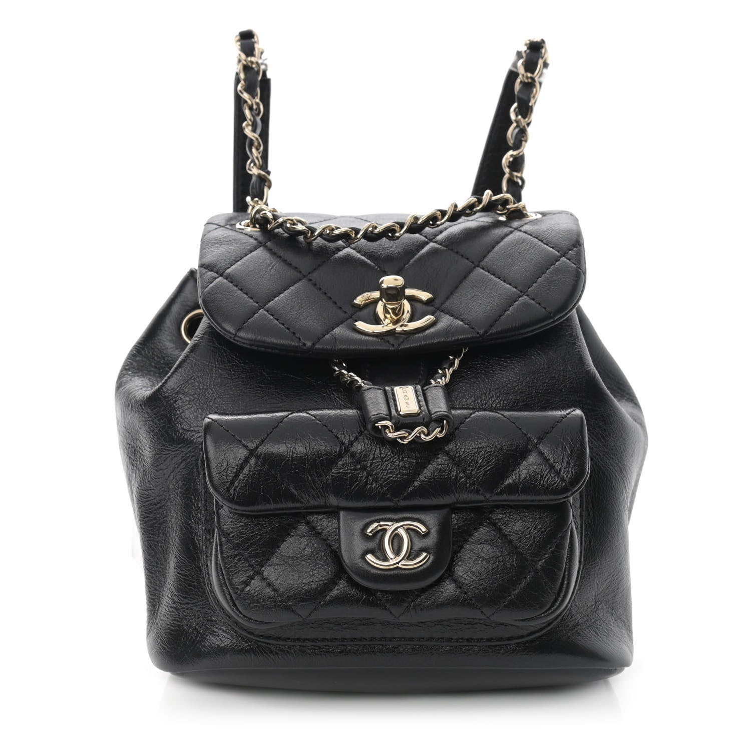 Chanel Glazed Aged Calfskin Quilted Small Duma Drawstring Backpack Black 1 of 11