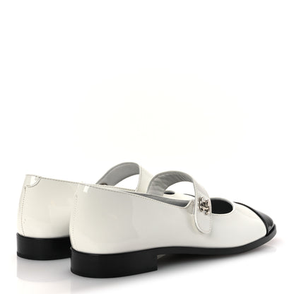 Chanel Patent Calfskin Mary Janes Flats 39 White Black 5 of 11