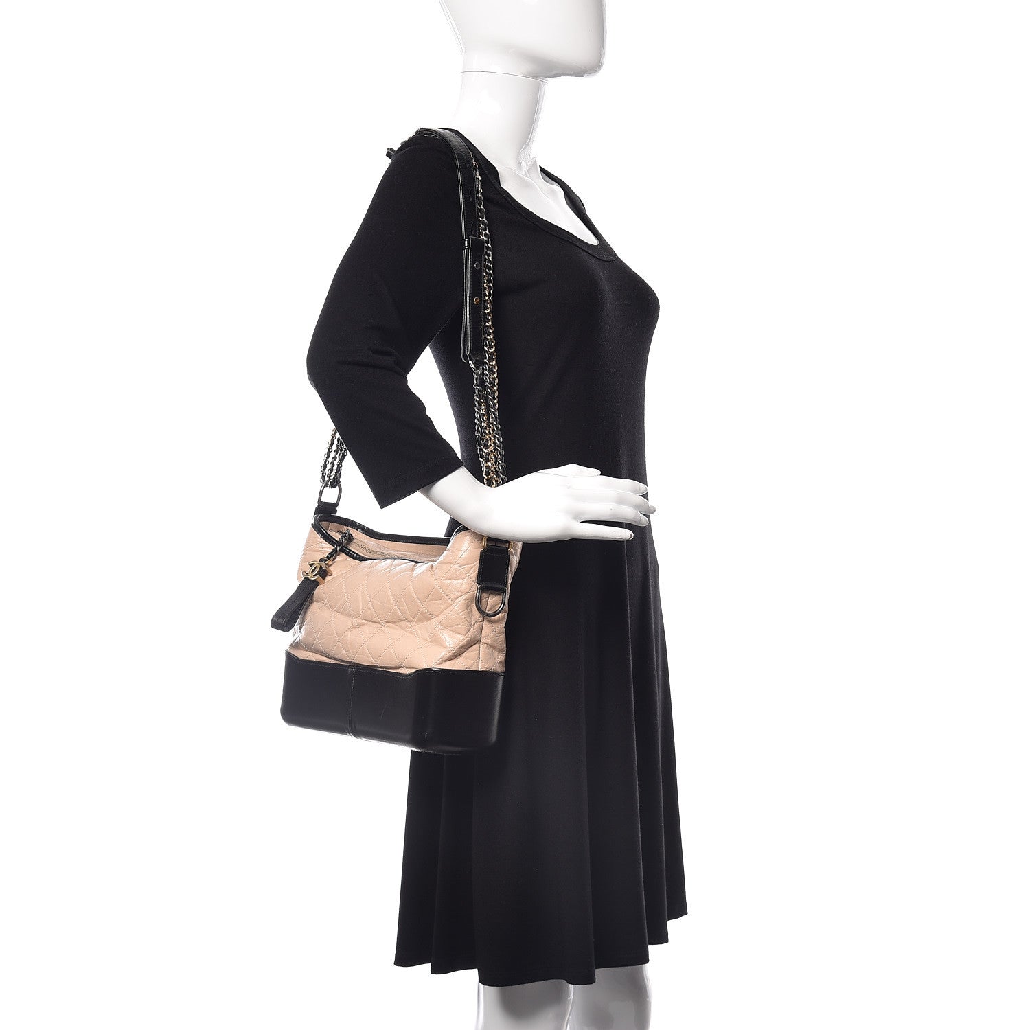 Chanel Aged Calfskin Quilted Medium Gabrielle Hobo Beige Black 2 of 10