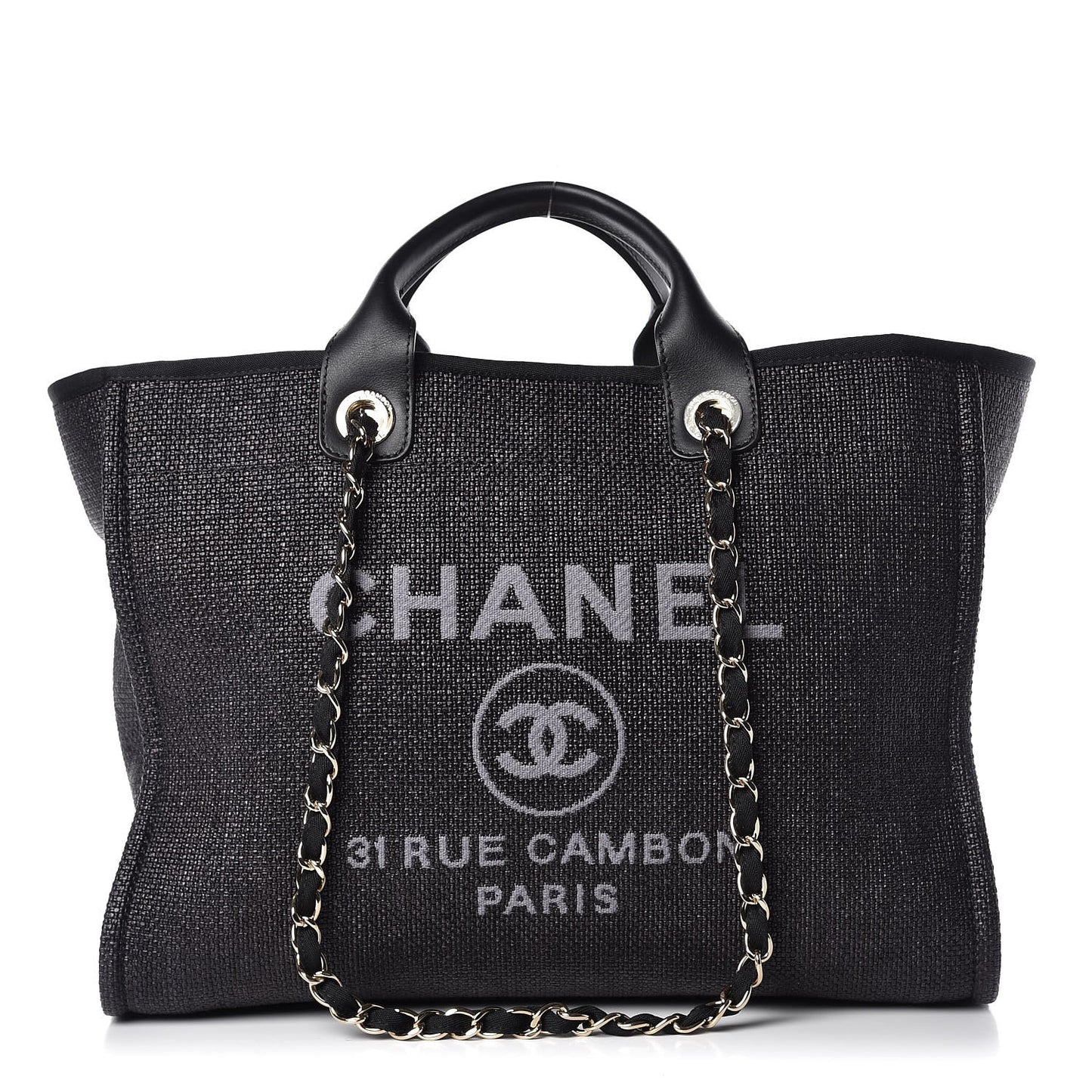 Woven Straw Raffia Large Deauville Tote Black