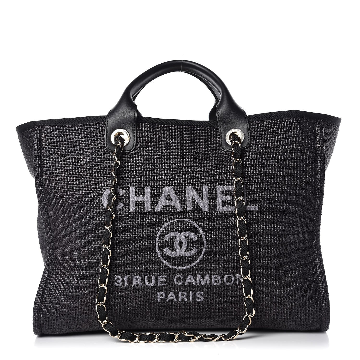 Chanel Woven Straw Raffia Large Deauville Tote Black 1 of 9