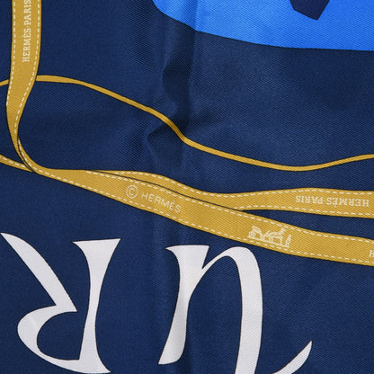 Hermes Vintage Silk Monsieur et Madame Scarf 70 Marine Cobalt Gold 4 of 4