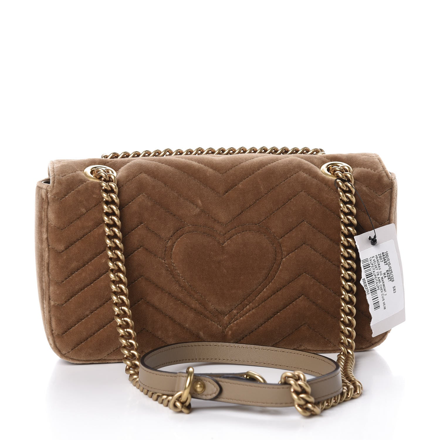 Gucci Velvet Matelasse Small GG Marmont Shoulder Bag Taupe 2 of 11