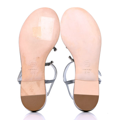 Chanel Metallized Lambskin CC Crystal Thong Sandals 37 Silver 4 of 5