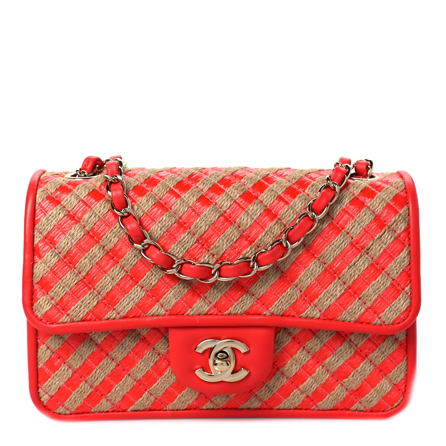 Raffia Jute Striped Small Urban Jungle Single Flap Red