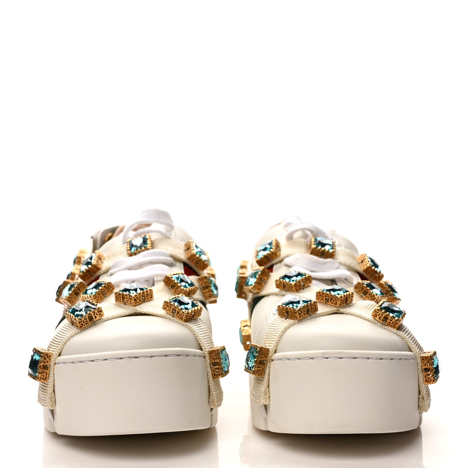 Gucci Calfskin Removable Crystals Bee Embroidered Ace Platform Sneakers 36 White 2 of 9