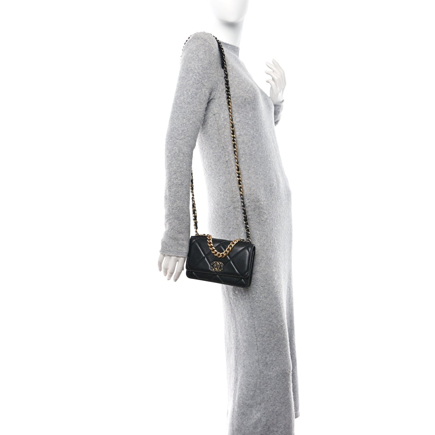 Lambskin Quilted Chanel 19 Wallet On Chain WOC Black